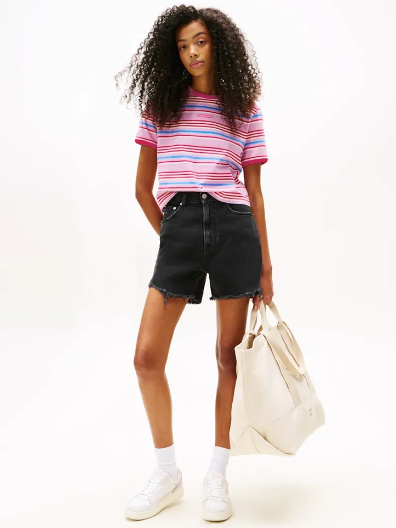 Tommy Jeans Shirts*TJW REG SH SCRIPT STRIPE TEE carnival pink - stripe