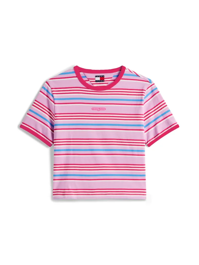 Tommy Jeans Shirts*TJW REG SH SCRIPT STRIPE TEE carnival pink - stripe