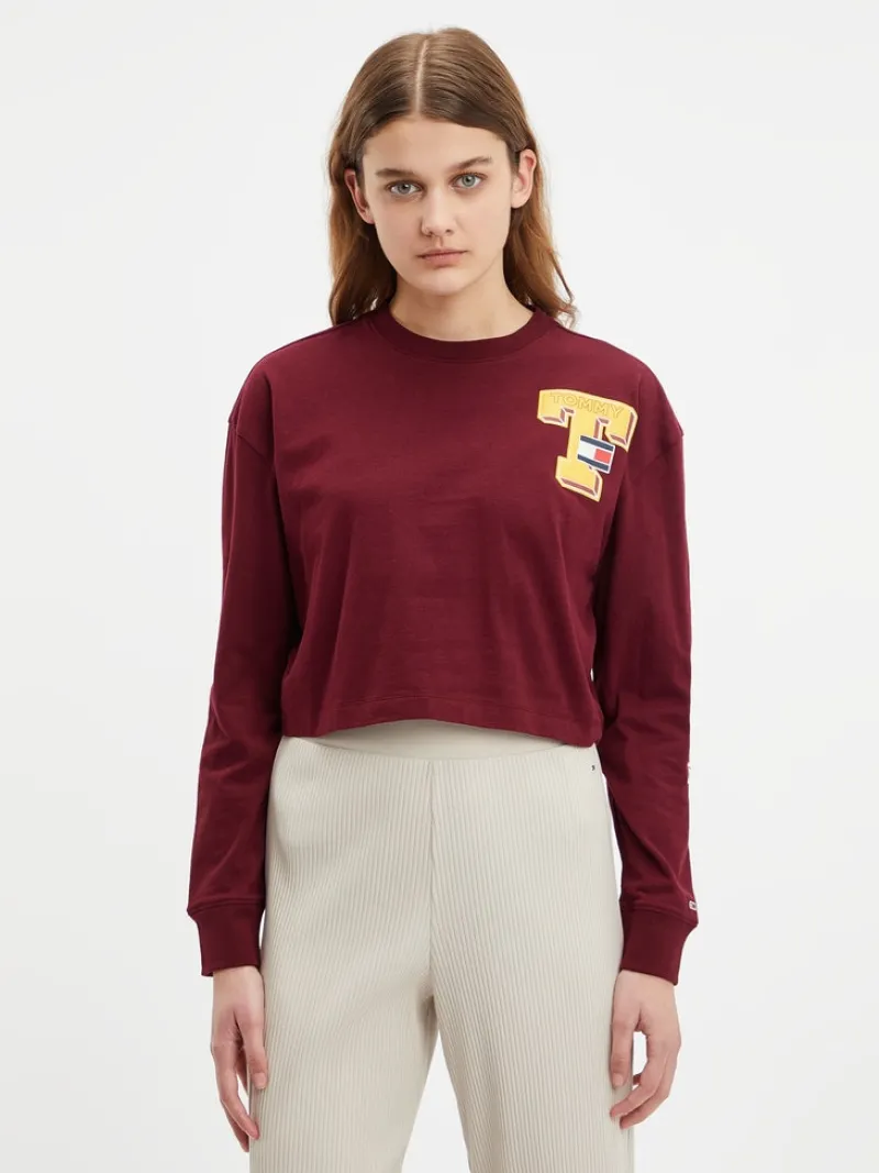 Tommy Jeans Shirts*TJW RLXD CROP COLLEGIATE T LS deep rouge