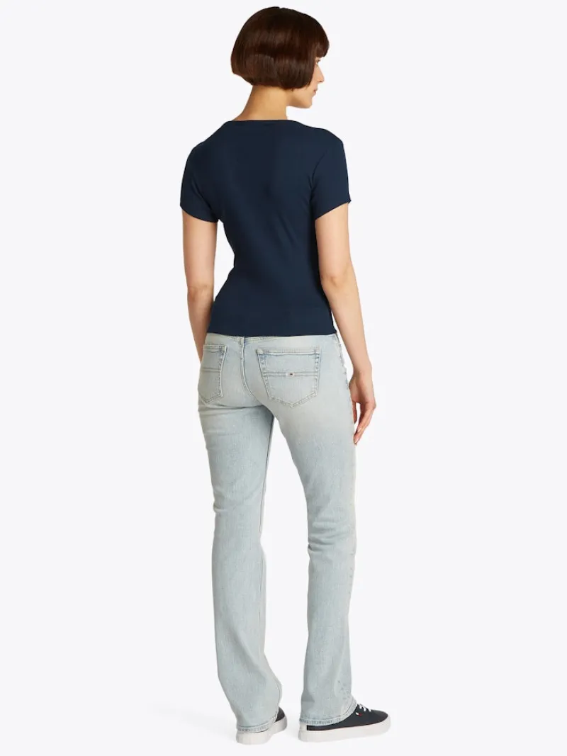 Tommy Jeans Shirts*TJW SLIM BUTTON RIB C-NECK SS dark night navy