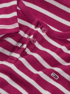 Tommy Jeans Shirts*TJW SLIM BUTTON RIB C-NECK SS brilliant berry - stripe