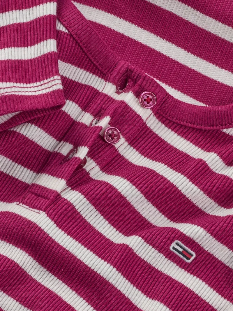 Tommy Jeans Shirts*TJW SLIM BUTTON RIB C-NECK SS brilliant berry - stripe