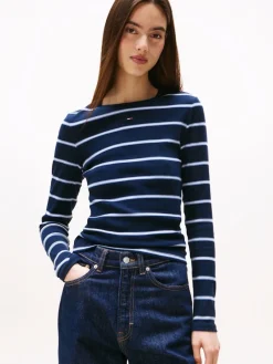 Tommy Jeans Shirts*TJW SLIM ESSENTIAL RIB LS dark night navy - stripe