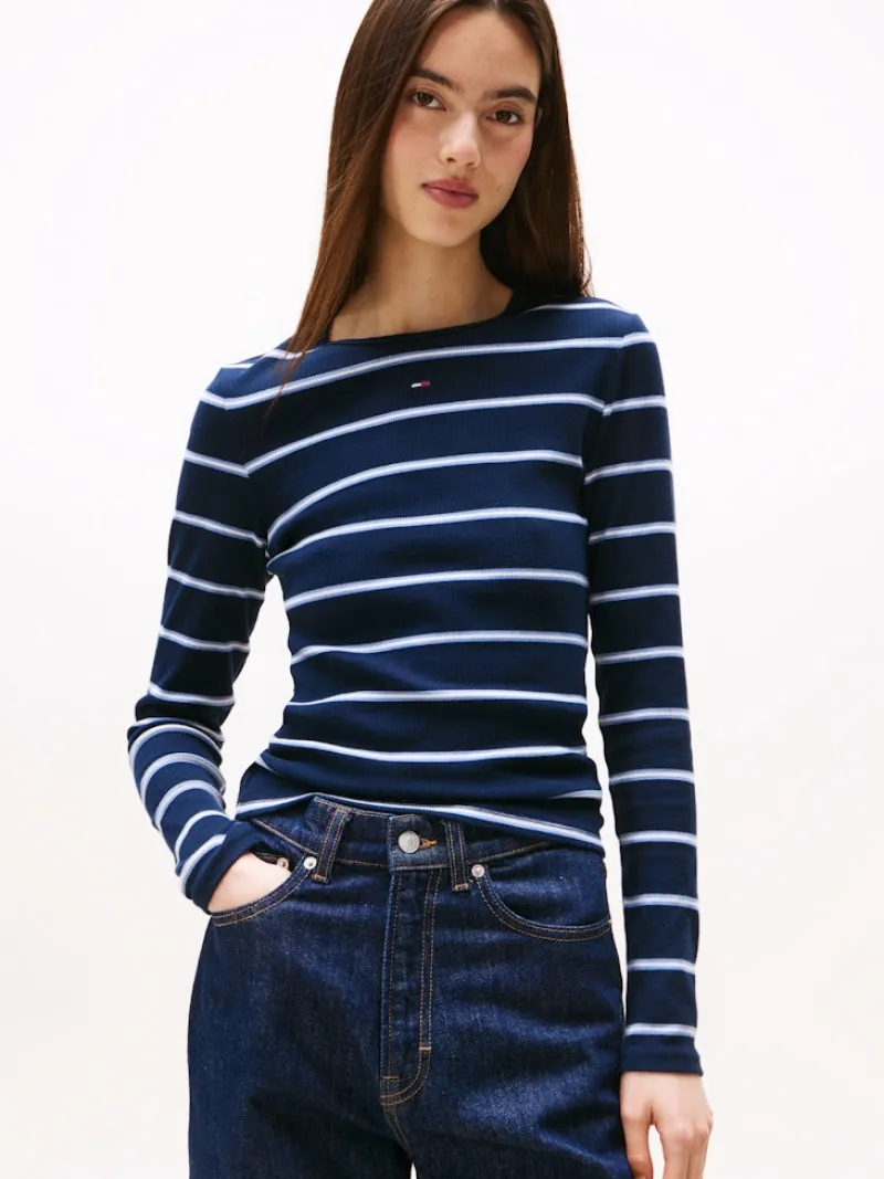 Tommy Jeans Shirts*TJW SLIM ESSENTIAL RIB LS dark night navy - stripe