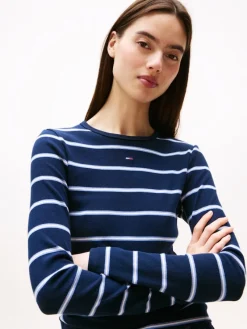 Tommy Jeans Shirts*TJW SLIM ESSENTIAL RIB LS dark night navy - stripe