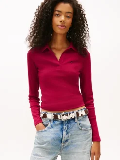 Tommy Jeans Shirts*TJW SLIM ESSENTIAL RIB LS POLO lavish cerise