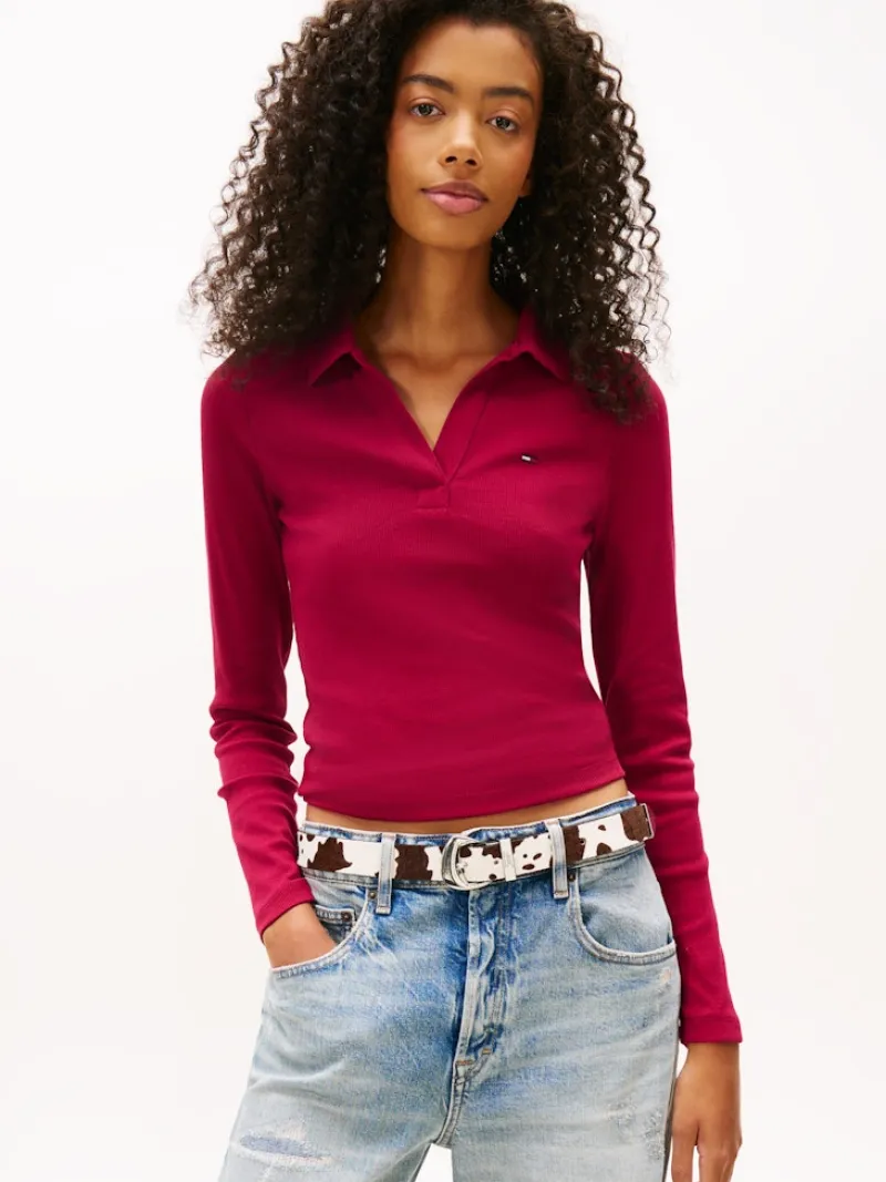 Tommy Jeans Shirts*TJW SLIM ESSENTIAL RIB LS POLO lavish cerise