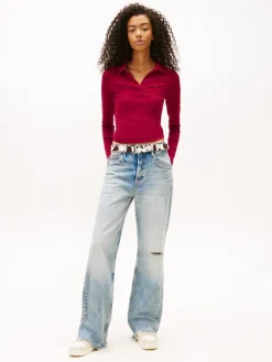 Tommy Jeans Shirts*TJW SLIM ESSENTIAL RIB LS POLO lavish cerise