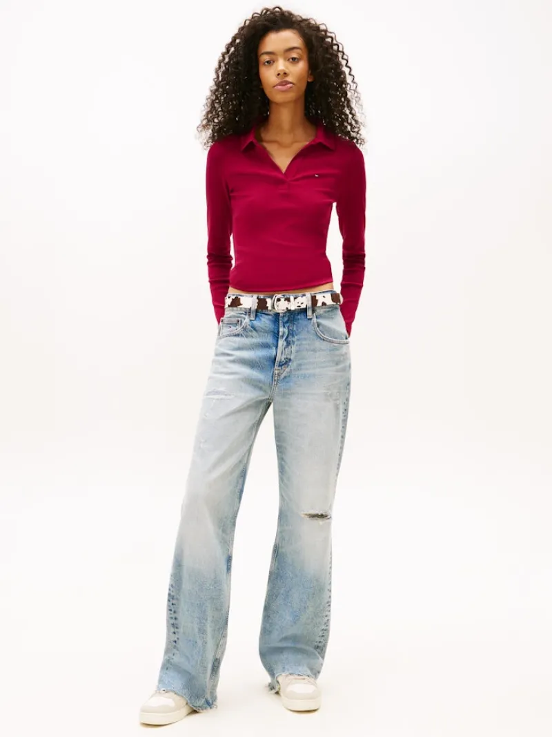 Tommy Jeans Shirts*TJW SLIM ESSENTIAL RIB LS POLO lavish cerise