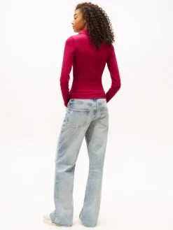 Tommy Jeans Shirts*TJW SLIM ESSENTIAL RIB LS POLO lavish cerise