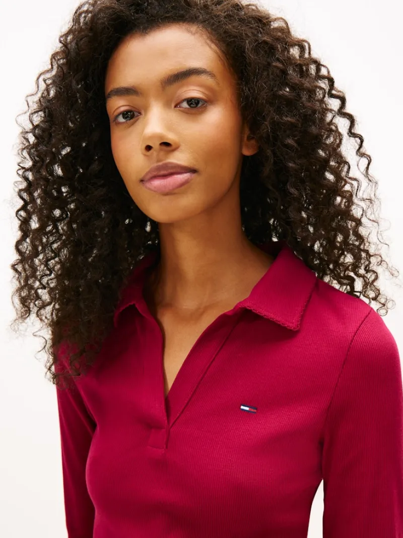 Tommy Jeans Shirts*TJW SLIM ESSENTIAL RIB LS POLO lavish cerise