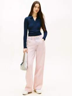 Tommy Jeans Shirts*TJW SLIM ESSENTIAL RIB LS POLO dark night navy