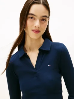 Tommy Jeans Shirts*TJW SLIM ESSENTIAL RIB LS POLO dark night navy