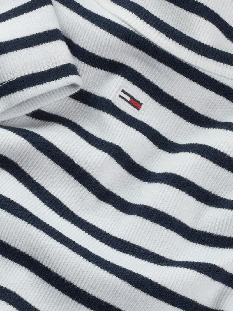 Tommy Jeans Shirts*TJW SLIM ESSENTIAL RIB SS EXT ecru - navy stripe