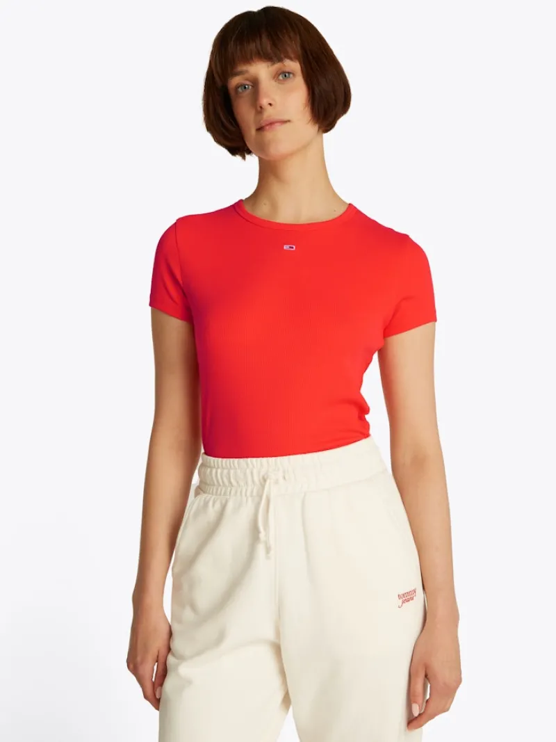 Tommy Jeans Shirts*TJW SLIM ESSENTIAL RIB SS EXT bright vermillion