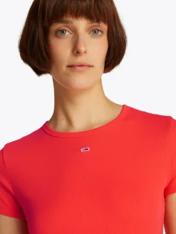 Tommy Jeans Shirts*TJW SLIM ESSENTIAL RIB SS EXT bright vermillion