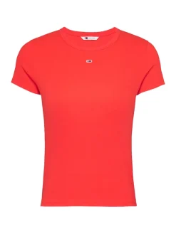 Tommy Jeans Shirts*TJW SLIM ESSENTIAL RIB SS EXT bright vermillion