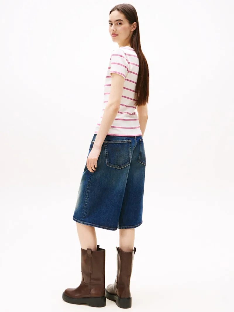 Tommy Jeans Shirts*TJW SLIM ESSENTIAL RIB V SS ancient white - cerise stripe