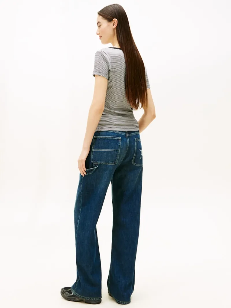 Tommy Jeans Shirts*TJW SLIM ESSENTIAL RIB V SS black- ecru stripe