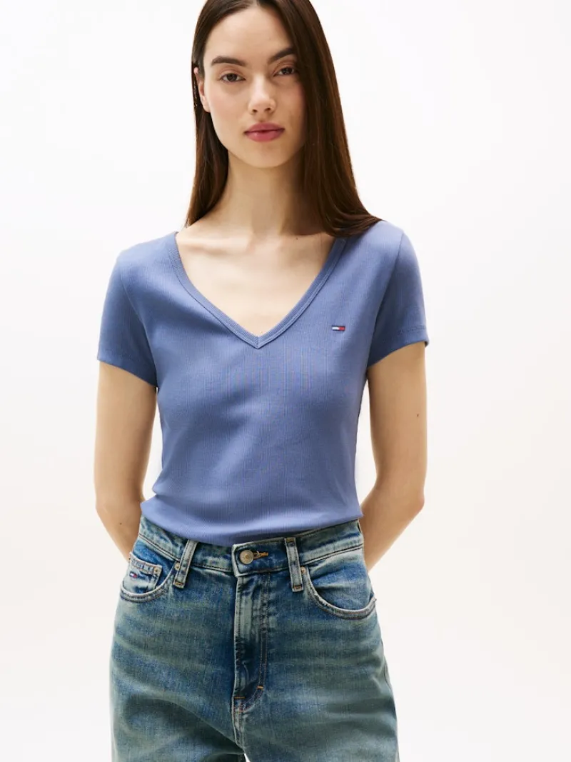 Tommy Jeans Shirts*TJW SLIM ESSENTIAL RIB V SS blue moment
