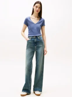 Tommy Jeans Shirts*TJW SLIM ESSENTIAL RIB V SS blue moment