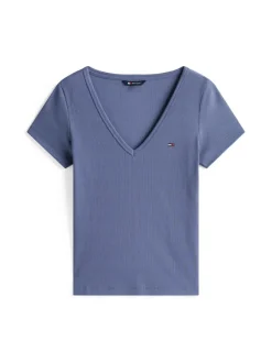 Tommy Jeans Shirts*TJW SLIM ESSENTIAL RIB V SS blue moment