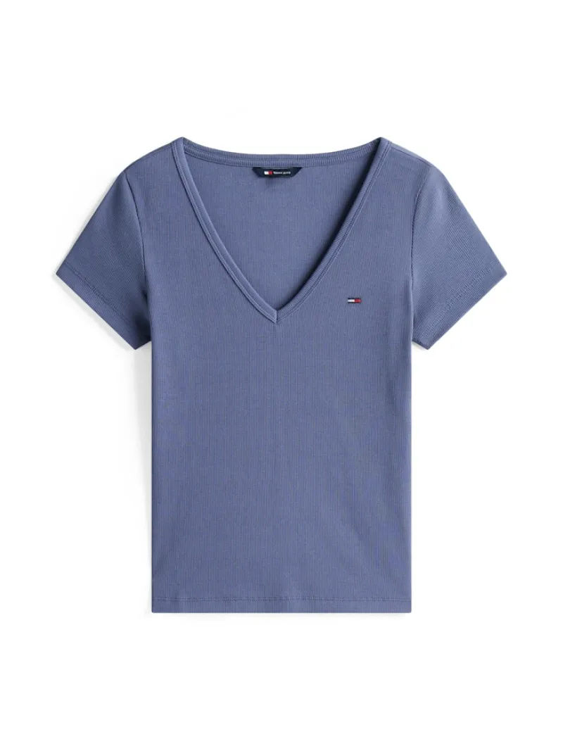 Tommy Jeans Shirts*TJW SLIM ESSENTIAL RIB V SS blue moment
