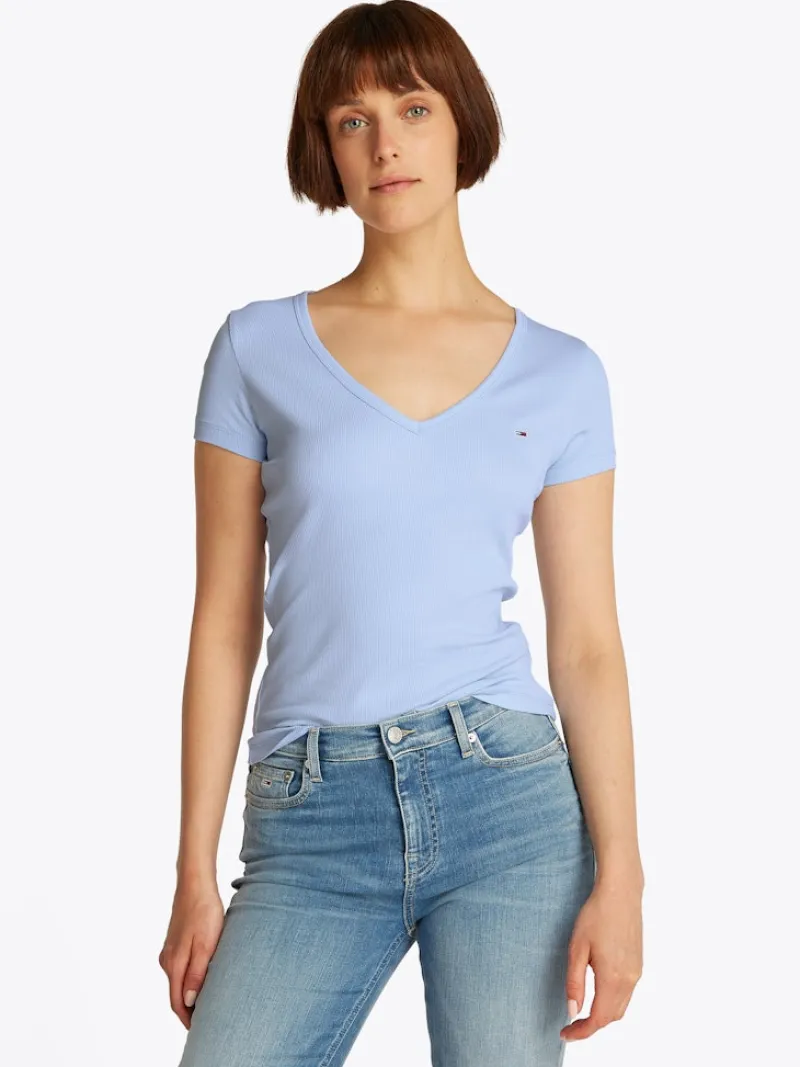 Tommy Jeans Shirts*TJW SLIM ESSENTIAL RIB V SS sweet blue