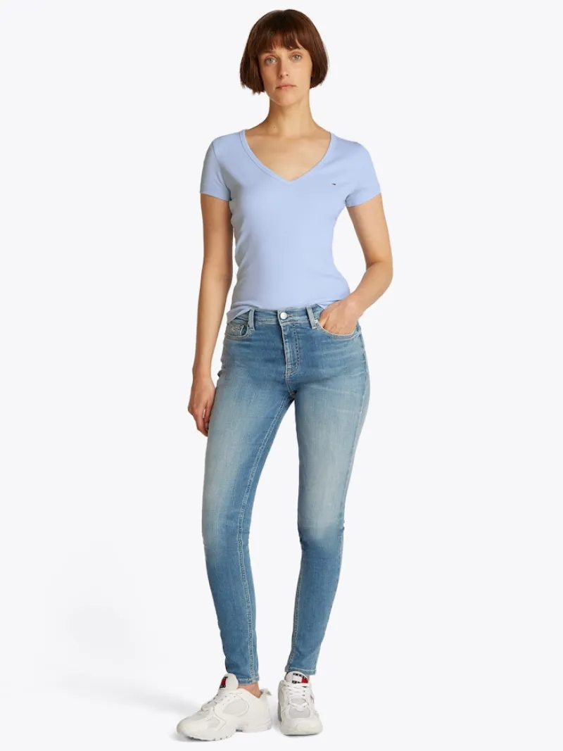 Tommy Jeans Shirts*TJW SLIM ESSENTIAL RIB V SS sweet blue