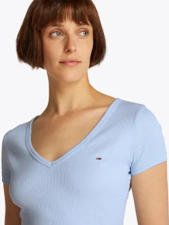 Tommy Jeans Shirts*TJW SLIM ESSENTIAL RIB V SS sweet blue