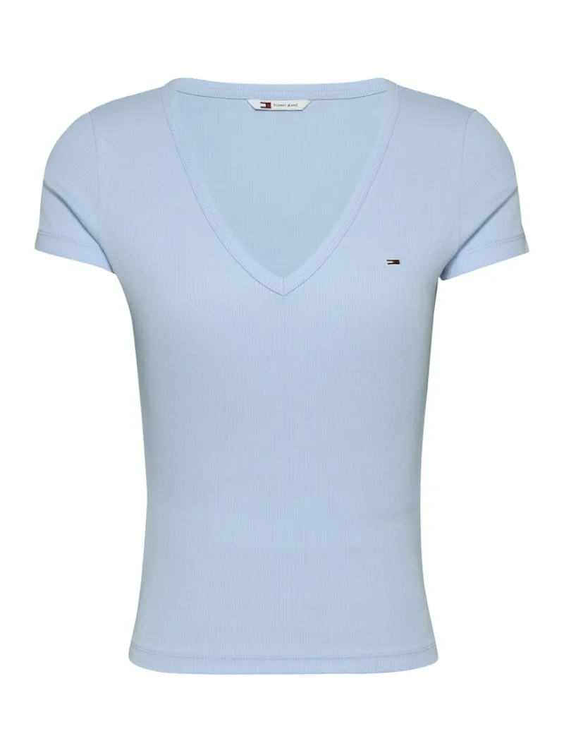 Tommy Jeans Shirts*TJW SLIM ESSENTIAL RIB V SS sweet blue