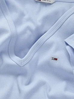 Tommy Jeans Shirts*TJW SLIM ESSENTIAL RIB V SS sweet blue