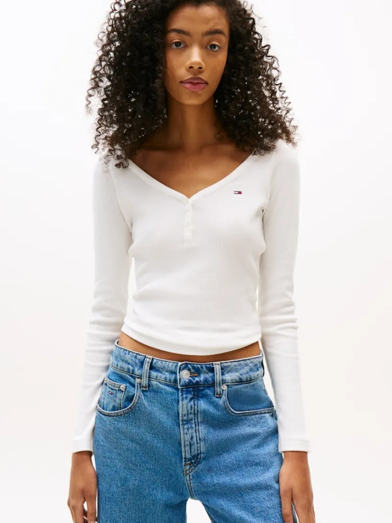 Tommy Jeans Shirts*TJW SLIM HENLEY WAFFLE LS ecru