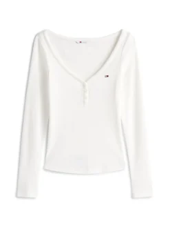 Tommy Jeans Shirts*TJW SLIM HENLEY WAFFLE LS ecru