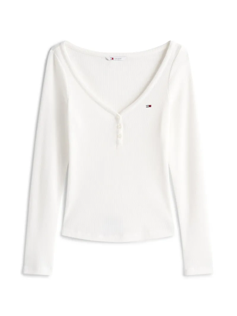 Tommy Jeans Shirts*TJW SLIM HENLEY WAFFLE LS ecru