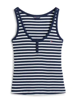 Tommy Jeans Shirts*TJW SLIM HENLEY WAFFLE TANK dark night navy - stripe