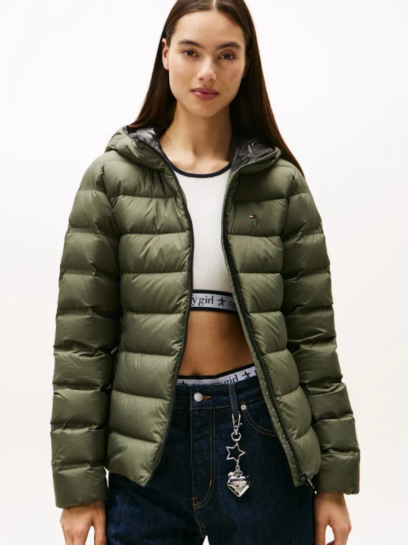 Tommy Jeans Jacken*TJW SLIM HOOD PRNT DOWN JCKT EXT pewter green