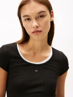 Tommy Jeans Shirts*TJW SLIM IRREGULAR RIB SS Black