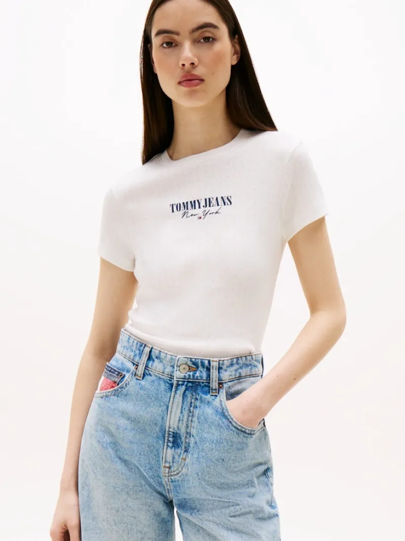Tommy Jeans Shirts*TJW SLIM LOGO 2 POINTELLE TEE ecru