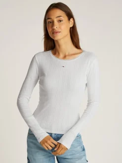 Tommy Jeans Shirts*TJW SLIM POINTELLE RIB TEE LS ecru