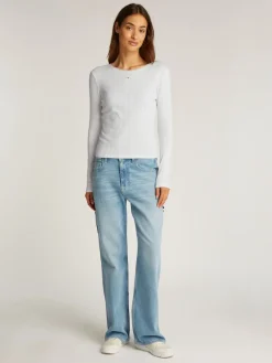 Tommy Jeans Shirts*TJW SLIM POINTELLE RIB TEE LS ecru