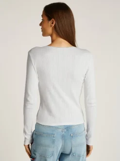 Tommy Jeans Shirts*TJW SLIM POINTELLE RIB TEE LS ecru