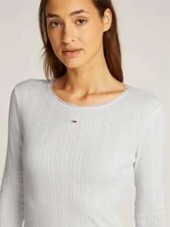 Tommy Jeans Shirts*TJW SLIM POINTELLE RIB TEE LS ecru