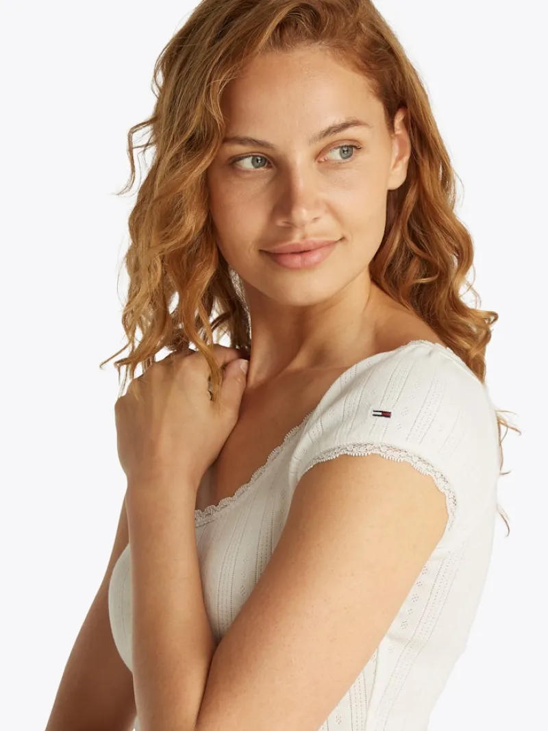 Tommy Jeans Shirts*TJW SLIM SH POINTELLE SS TEE EXT ecru