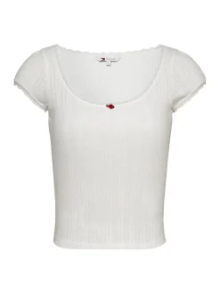 Tommy Jeans Shirts*TJW SLIM SH POINTELLE SS TEE EXT ecru