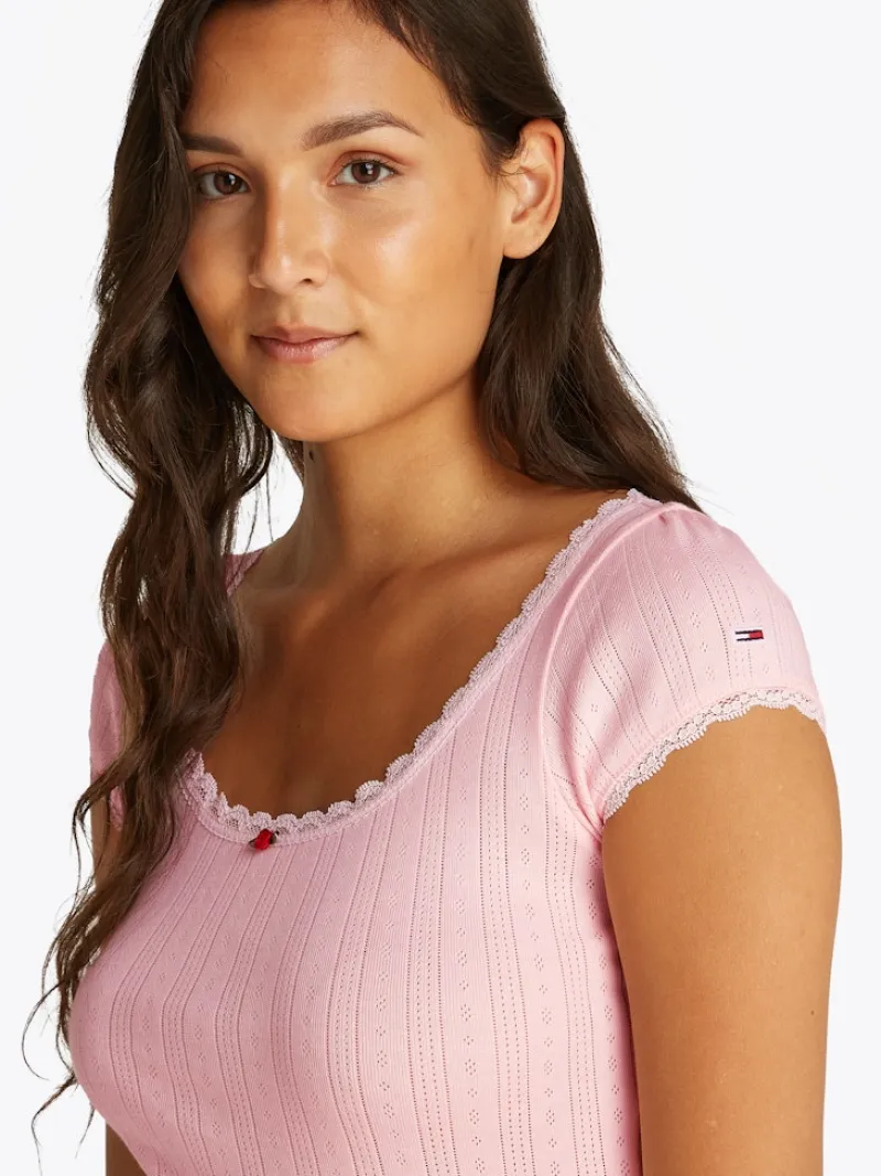 Tommy Jeans Shirts*TJW SLIM SH POINTELLE SS TEE EXT precious pink