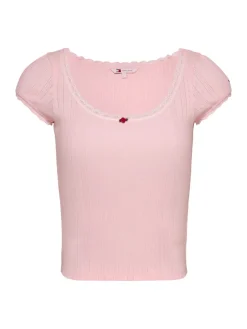 Tommy Jeans Shirts*TJW SLIM SH POINTELLE SS TEE EXT precious pink