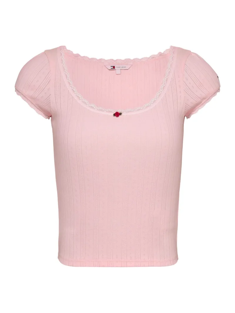 Tommy Jeans Shirts*TJW SLIM SH POINTELLE SS TEE EXT precious pink