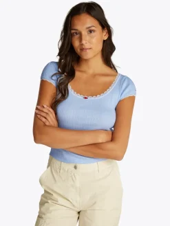 Tommy Jeans Shirts*TJW SLIM SH POINTELLE SS TEE EXT sweet blue