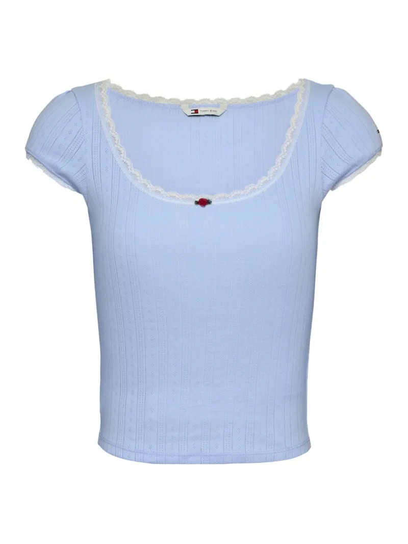 Tommy Jeans Shirts*TJW SLIM SH POINTELLE SS TEE EXT sweet blue